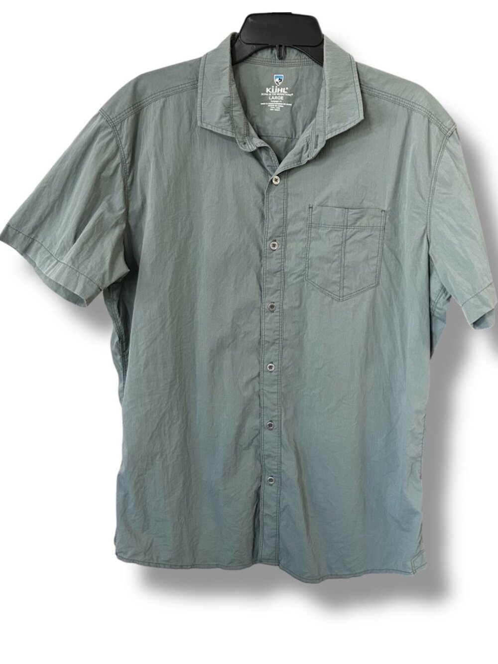 Kuhl Tapered fit button front shirt short sleeve blue gray